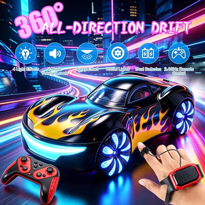 Gesture Sensing RC Cars, 2.4GHz Hobby Drift Cars Toy for Kids, 360° Rotate RC Stunt Car with Light Spray & Sound, Birthday Gifts for Boys Girls 4-12