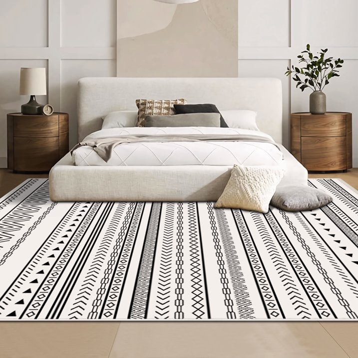 FoxHouse 5x7 Area Rugs for Living Room, Ultra Soft Boho Moroccan Washable Carpet, Neutral Non-Slip Backing Dining Room Rugs, Low Pile Carpet for Bedroom Home Office,Black