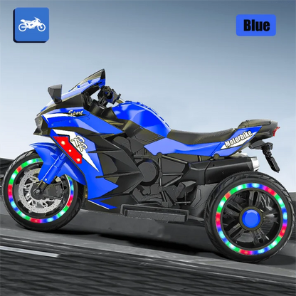 HNH Kids Motorcycle Ride On Car with 3 Wheel, 12V Electric Motorbike for Kids, LED Tire and Bluetooth Music, Ride On Car Gift