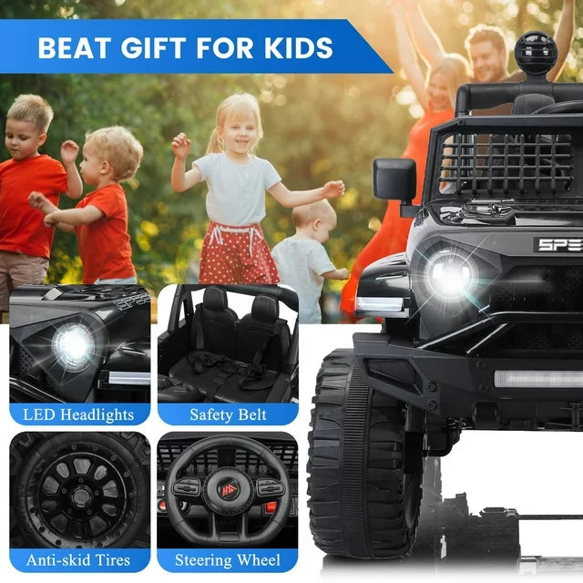12V Kids Electric Ride On Car with Remote Control, 3 Speeds Powered Kids Truck Car with LED Lights, USB, MP3