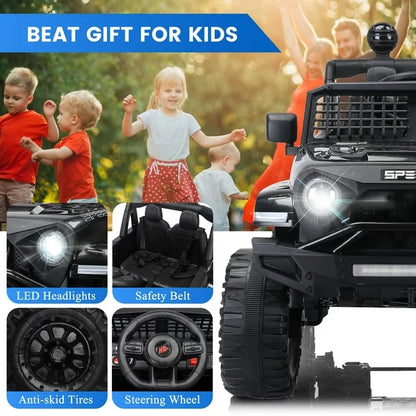 12V Kids Electric Ride On Car with Remote Control, 3 Speeds Powered Kids Truck Car with LED Lights, USB, MP3