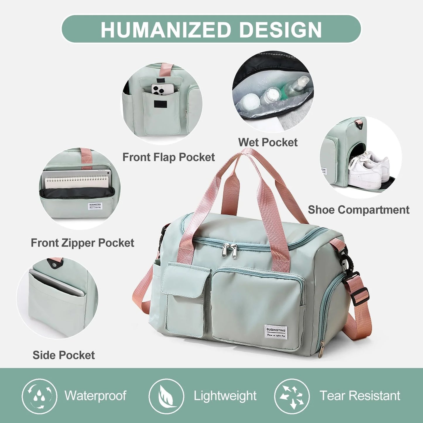 YOMYM Travel Duffle Bag Carry on Weekender Bag with Shoe Compartment Small Gym Bag for Women