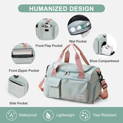 YOMYM Travel Duffle Bag Carry on Weekender Bag with Shoe Compartment Small Gym Bag for Women