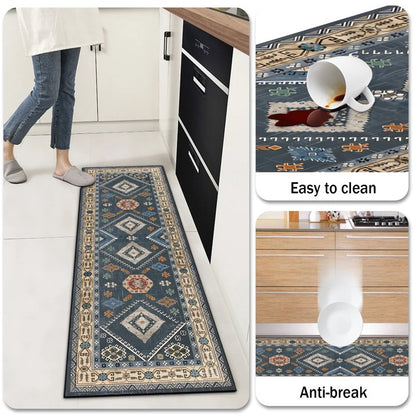 TECHVIDA Kitchen Rugs Sets 4 Piece with Runner Non Slip Kitchen Rugs and Mats Washable Kitchen Mats for Floor Thick Kitchen Floor Mat Carpet Runner Rugs for Hallway Laundry Holiday Decor