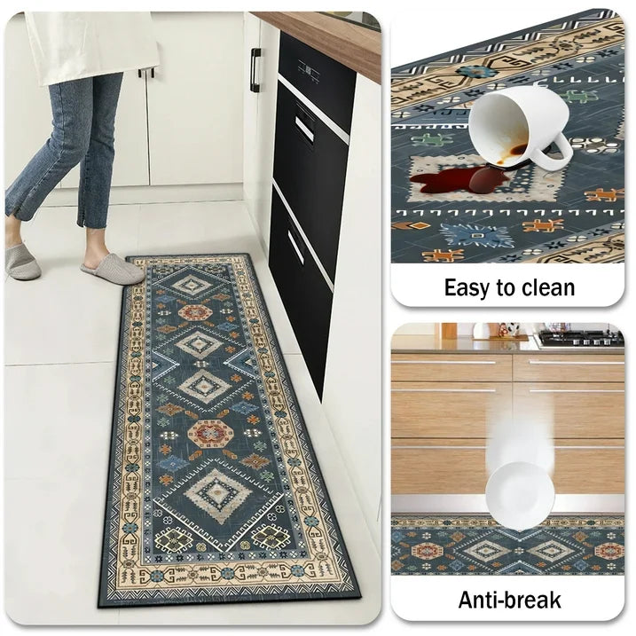 FoxHouse Kitchen Rugs 4 Piece Set,Washable Non Slips Boho Kitchen Floor Mat,Thickness Comfort Standing Mat for Kitchen,Dark Blue