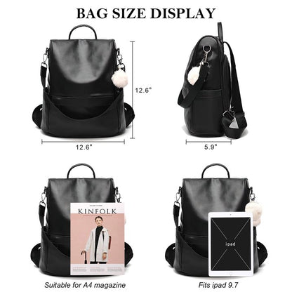 HONGLONG Womens Backpack Purse, Casual PU Leather School Backpack for Women, Fashion Anti-Theft Backpack Convertiable Travel Shoulder Bag Black