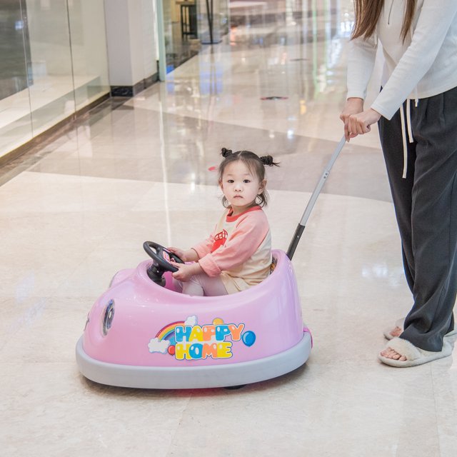 WUBEN 12V Battery Powered Bumper Car for Kids with Remote Control Ride on Push Car for Child with Dinner Plate, Rocking Horse Mode