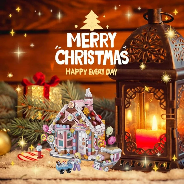 781Pcs Mini Candy House Building Blocks,Christmas Gingerbread House with Chocolate Truck, Ice Cream Locomotive, Xmas Display Toys Bricks Kits for Kids
