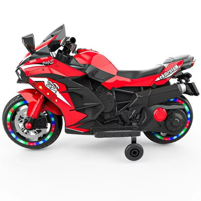 Werseon 12V Motorcycle for Kids, Electric Motorcycle with LED Lights Ride on Motorcycle, Red