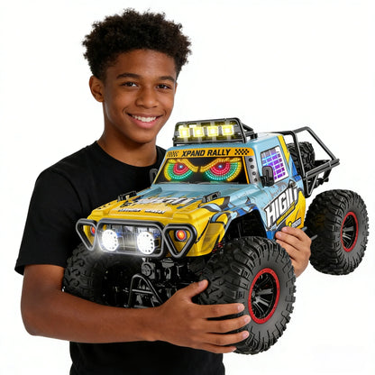 HNH 1:10 Remote Control Car Off-Road Truck for Kids, 4WD Rc Car Off Road Monster Truck with LED Light, Music, 2 Batteries