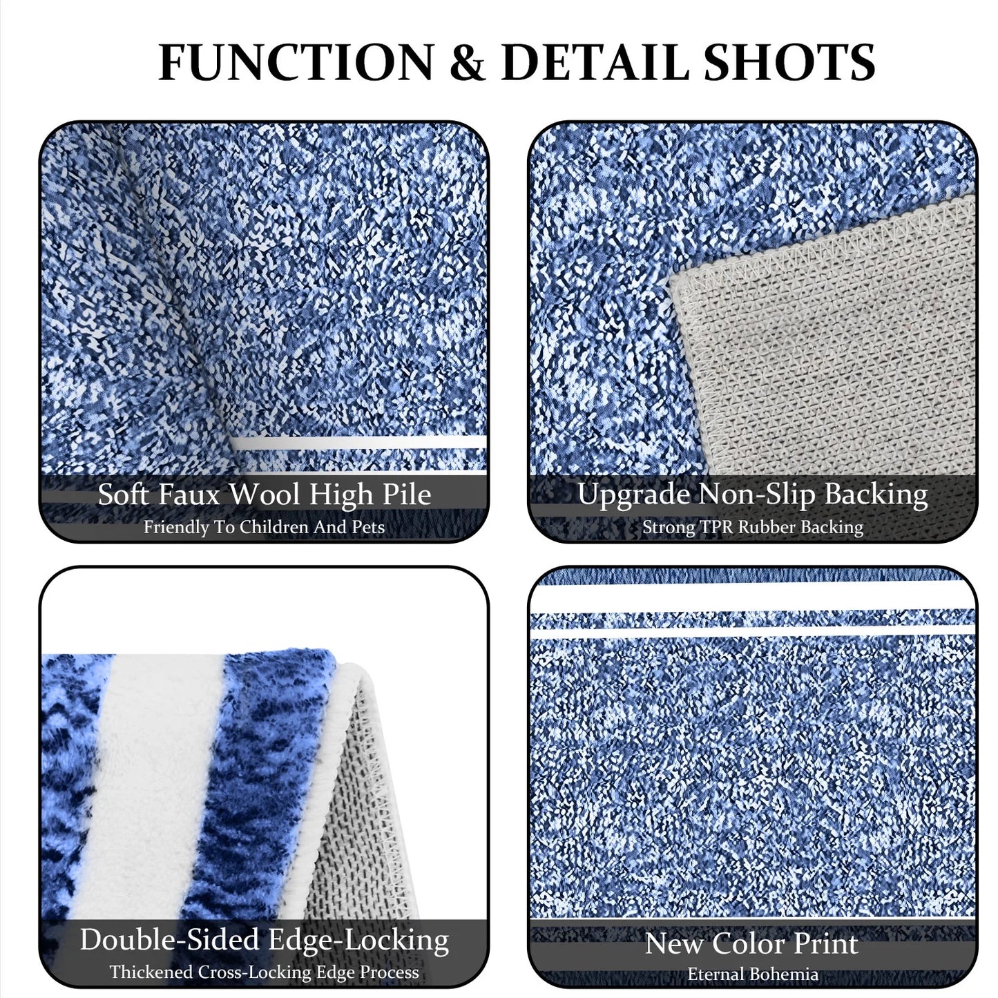 TECHVIDA Bathroom Rugs,Non-Slip Ultra Soft Bath Mat,Soft Absorbent Bathroom Rug and Bath Mat,Machine Washable,(18"x26",Blue and White)