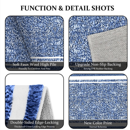 TECHVIDA Bathroom Rugs,Non-Slip Ultra Soft Bath Mat,Soft Absorbent Bathroom Rug and Bath Mat,Machine Washable,(18"x26",Blue and White)