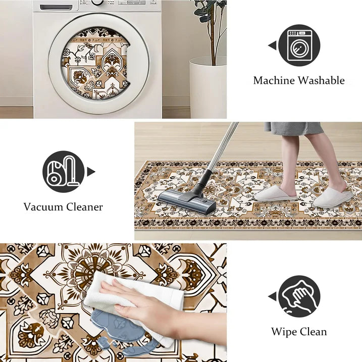 TECHVIDA Kitchen Rug Set 3 Piece,Non Slip Machine Washable Kitchen Mats,Boho Farmhouse Hallway Doormat for Home Decor