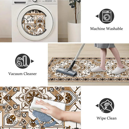 TECHVIDA Kitchen Rug Set 3 Piece,Non Slip Machine Washable Kitchen Mats,Boho Farmhouse Hallway Doormat for Home Decor