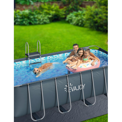 EVAJOY Metal Frame Swimming Pool Set for Families, Rectangular Above Ground Pool Set 14ft*7ft*48in with Cartridge Filter Pump, Filter Cartridge, Pool Ladder, Ground Cloth, Pool Cover for Backyard