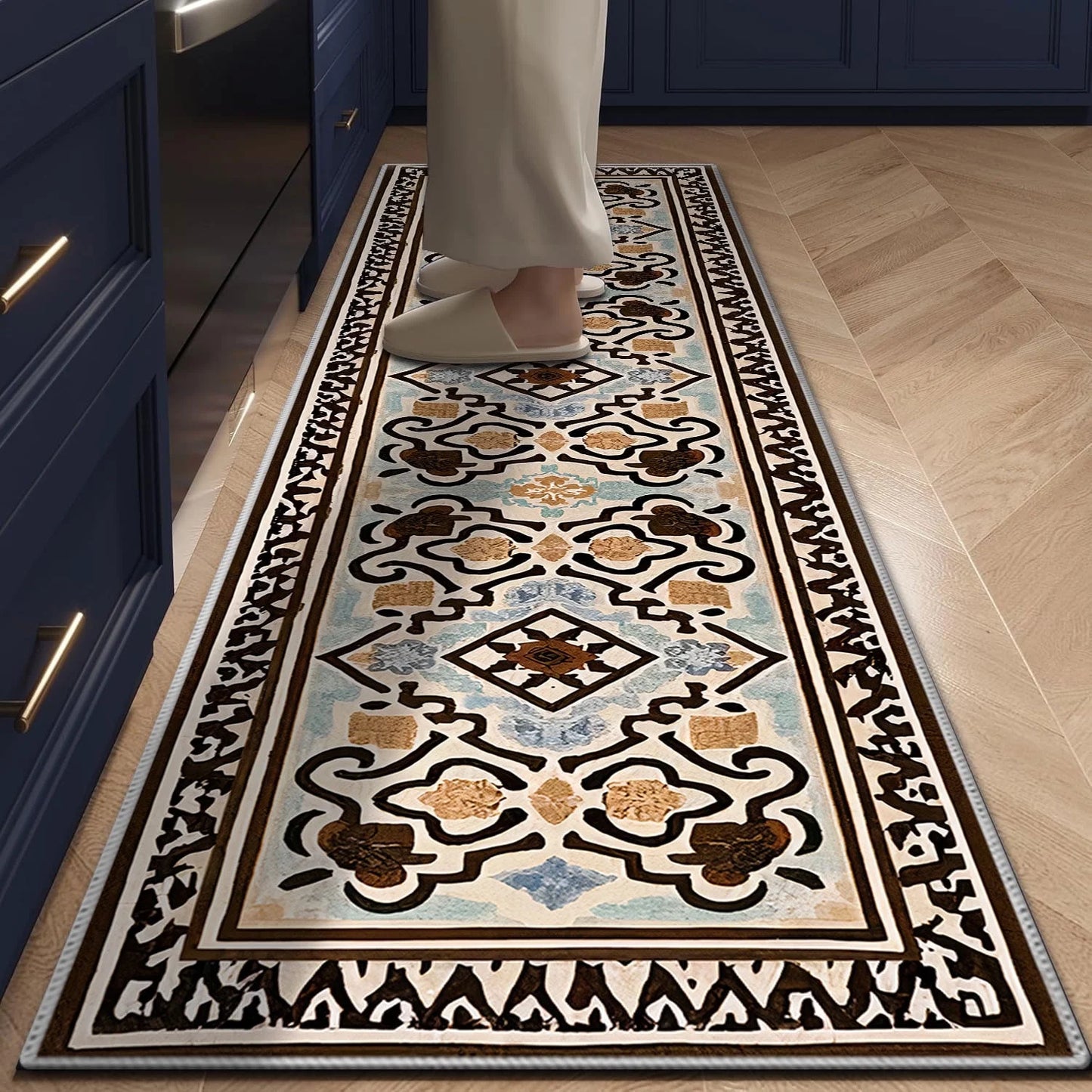 TECHVIDA 2'x8' Hallway Runner Rug Boho,Non Slip Machine Washable Rugs for Hallway Kitchen,Dark Brown