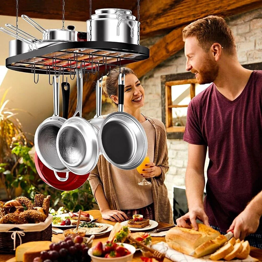 WERSEON Ceiling Mount Hanging Pot Rack, Pot Hanger Pots and Pans Organizer, Heavy Duty Cooking Hanger with 12 Hooks