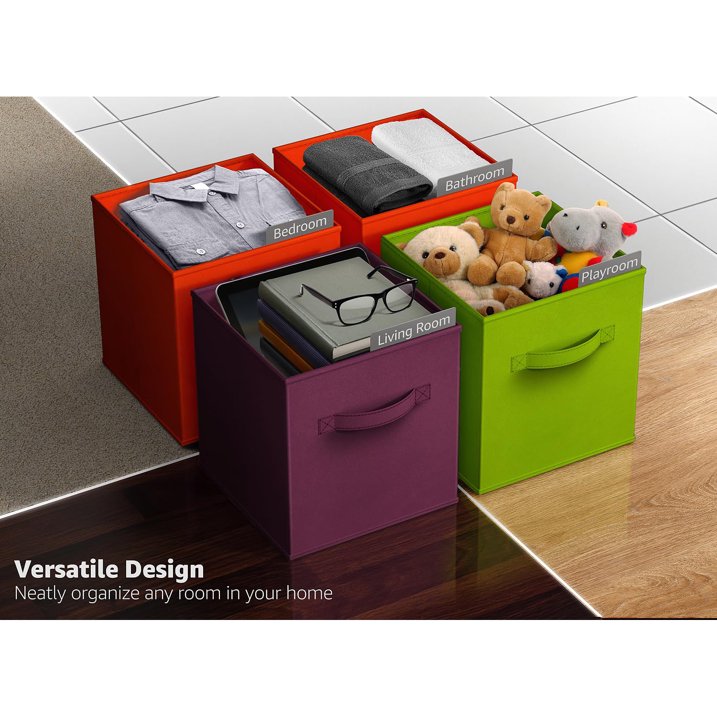 WERSEON 6 Pcs Collapsible Cube Storage Bins, 11" Foldable Fabric Storage Cubes with Handle for Organizing Clothes, Toys