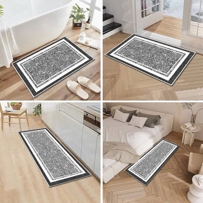TECHVIDA Bathroom Rugs 3pcs Set,Non-Slip Ultra Soft Bath Rugs,Machine Washable,Water Absorbent,Black