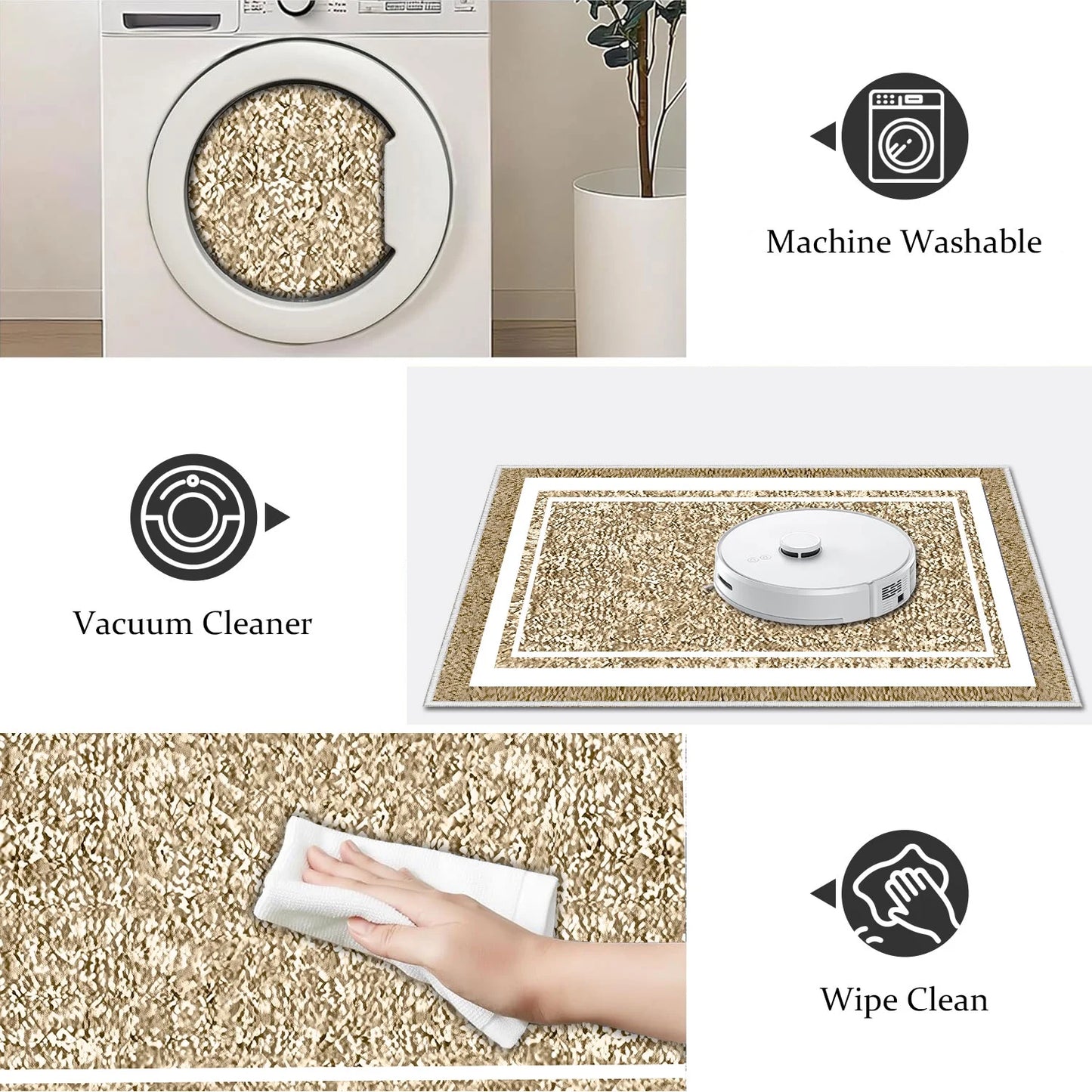 TECHVIDA Bathroom Rugs,Non-Slip Ultra Soft Bath Mat,Soft Absorbent Bathroom Rug and Bath Mat,Machine Washable,(18"x26",Beige and White)
