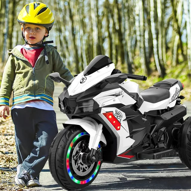 ZOGYMOZ Kids Ride On Motorcycle, 12V Electric Battery Powered Ride On Bike w/Training Wheels, LED Lights, Music, Gift for Children Boys Girls