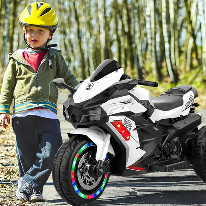 ZOGYMOZ Kids Ride On Motorcycle, 12V Electric Battery Powered Ride On Bike w/Training Wheels, LED Lights, Music, Gift for Children Boys Girls