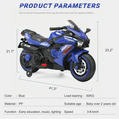 12V Ride on Motorcycle for Kids, Battery Powered 2 Wheels Motorcycle Toy with Bluetooth, Music, Light-Blue
