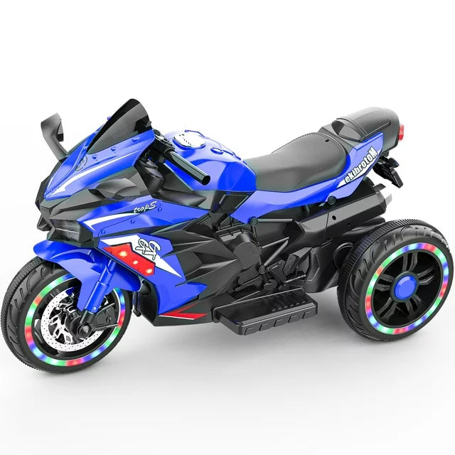 Werseon Kids Ride on Motorcycle,12V Electric Ride on Bike with Training Wheels,LED Lights,Music,Blue