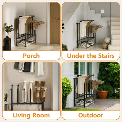 Werseon Free Standing Shoe Racks - Metal Boot Rack for 6 Pairs, 2 Tier Tall Boots Organizer for Dorm Room, Closet, Black
