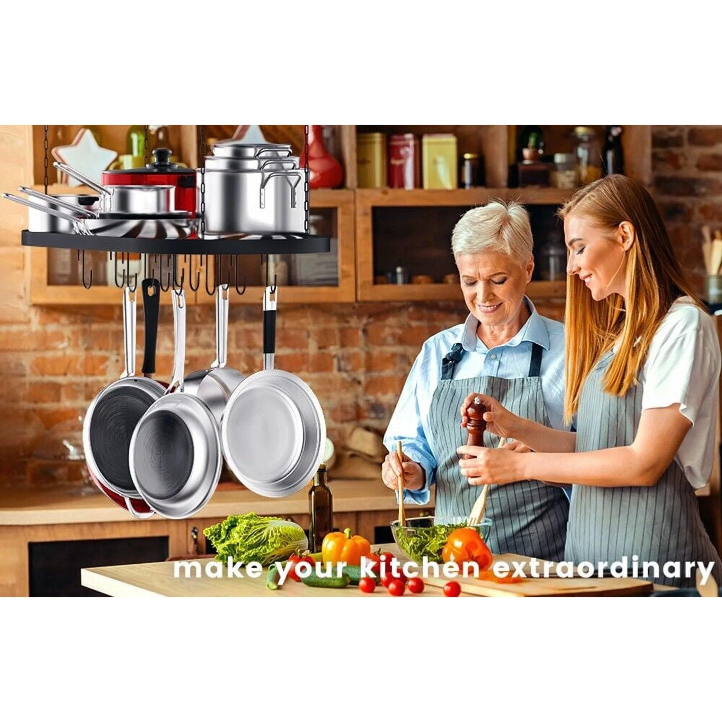 WERSEON Ceiling Mount Hanging Pot Rack, Pot Hanger Pots and Pans Organizer, Heavy Duty Cooking Hanger with 12 Hooks