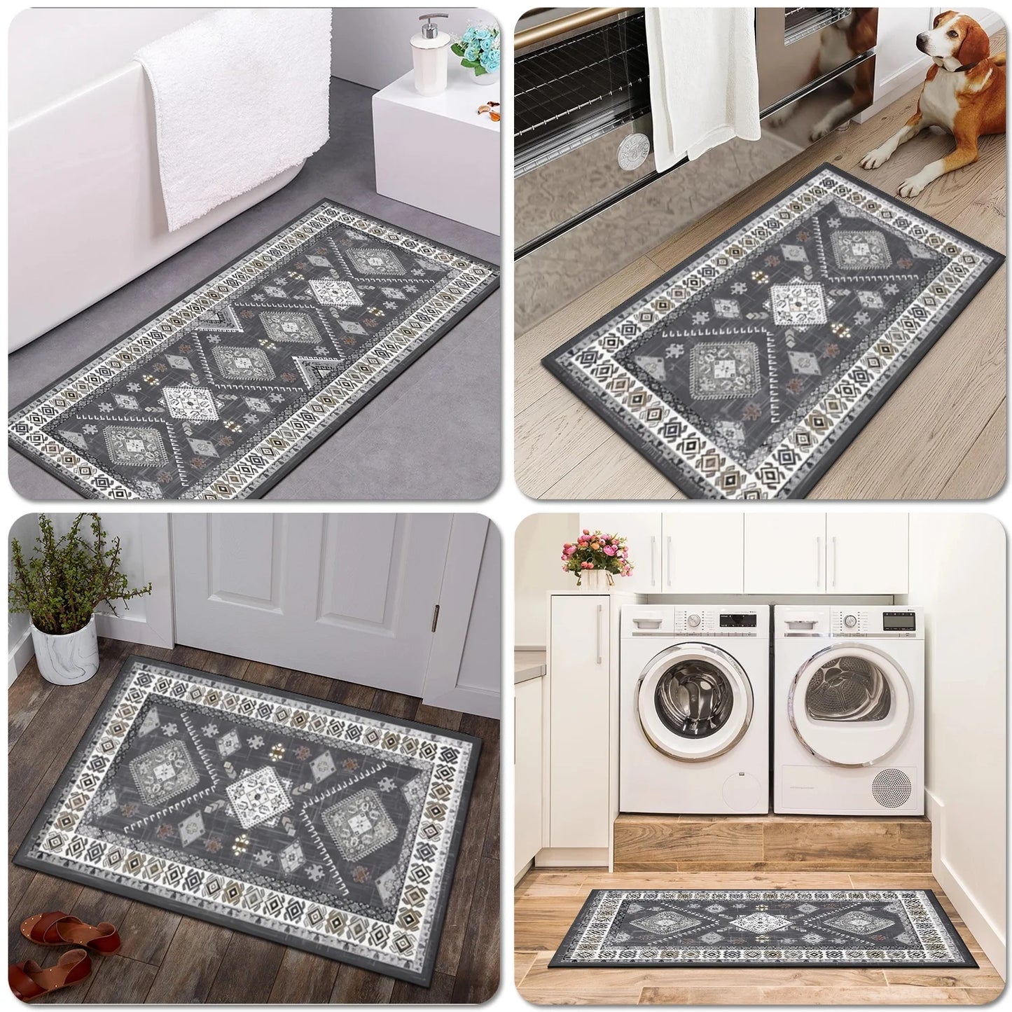 TECHVIDA Kitchen Rugs and Runner Sets of 2, Kitchen Floor Mat Carpet, Washable Non Slip Kitchen Runner Rug, Farmhouse Hallway Doormat for Holiday Home Decor