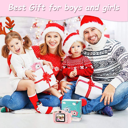 HNH Kid Camera for Girl Age 3-8 with 64GB,Pink Digital Camera with Three Games,Kids Toys for Girls