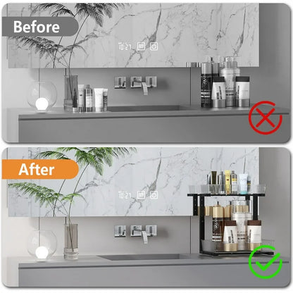 WERSEON 2 Pack Acrylic Under Sink Organizer, 2-Tier Pull Out Bathroom Storage Organizer, Adjuatable Storage Shelf for Pantry Kitchen