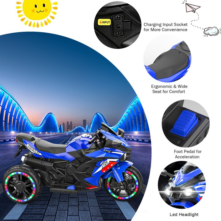 Zogymoz 12V Electric Motorcycles for Kids Dirt Bike Ride on Toy with Music and LED Light for 3-8 Years Old