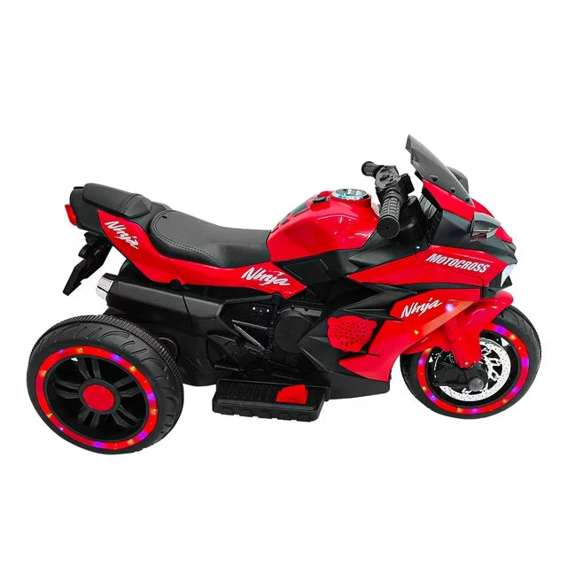 Techvida 12V Kids Ride on Motorcycle, Electric Trike Motorcycle for Boys Girls, LED Lights, Foot Pedal, Kids On Motorcycle for Boys Girls (Red)