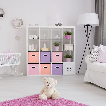 WERSEON Set of 6 Foldable Storage Bins, 11 Inch Fabric Collapsible Storage Cubes with Dual Handles, Cube Baskets for Organizing Clothes, Toys, Books, Pink + Purple