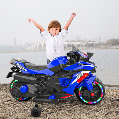 Techvida 12V Ride on Motorcyle for Kids Battery Powered 2 Wheels Kids Motorcycle for Child with Training Wheels (Blue)
