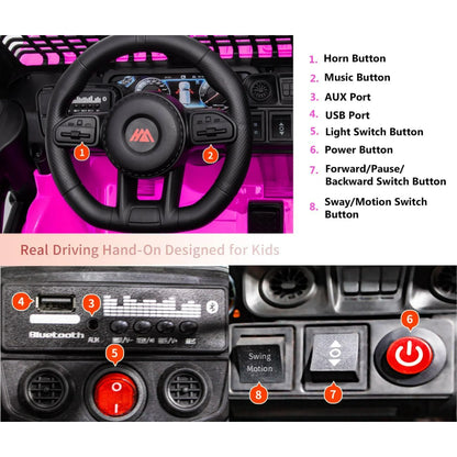 ZOGYMOZ 12V Battery Powered Ride On Car, Electric Car for Kids with 3 Speeds Adjustable Equipped with Music, Parent Remote Control, Spring Suspension, AUX Port Gifts for Kids 3+
