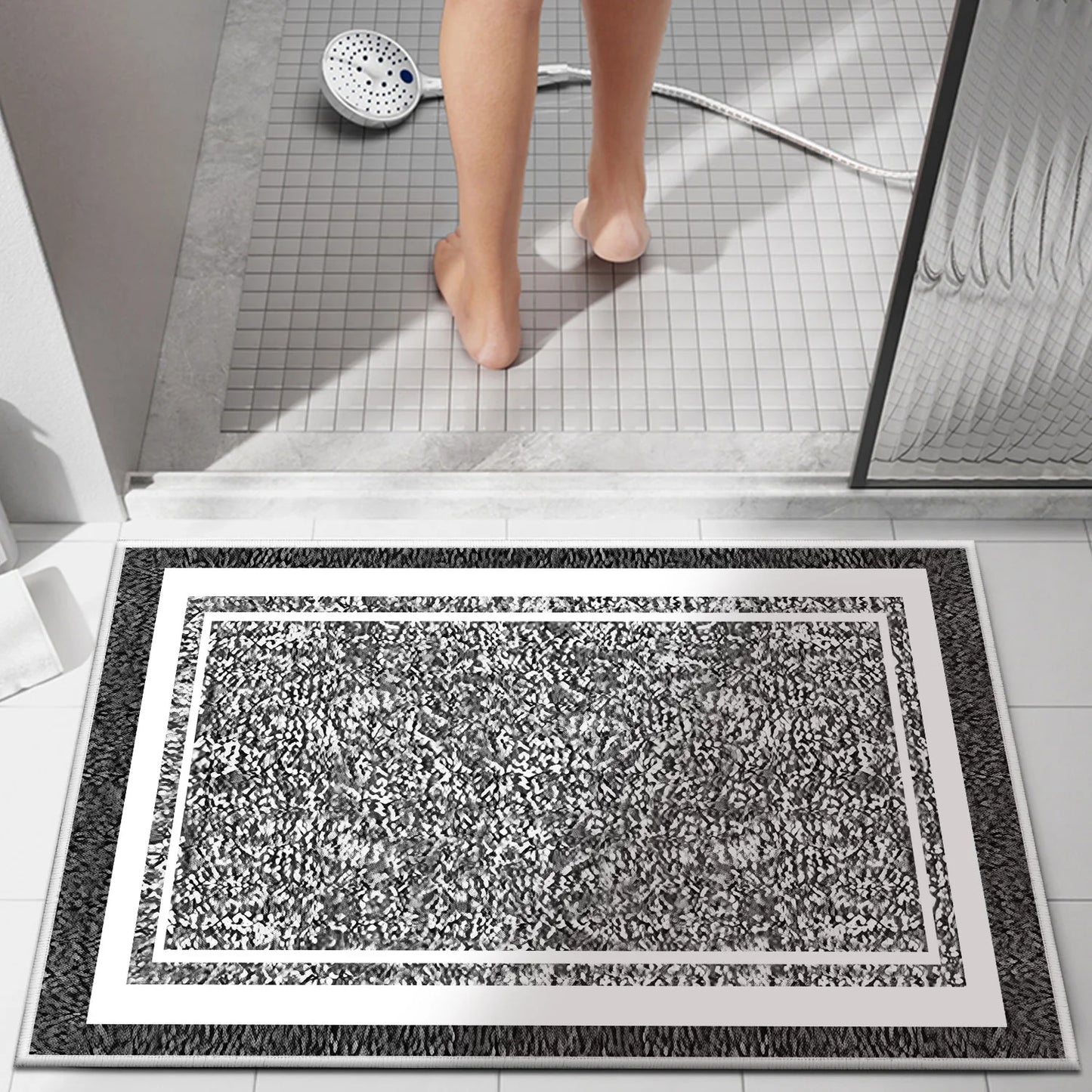 TECHVIDA Bathroom Rugs,Non-Slip Ultra Soft Bath Mat,Soft Absorbent Bathroom Rug and Bath Mat,Machine Washable,(18"x26",Black and White)