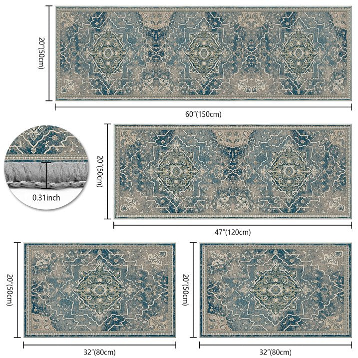TECHVIDA Kitchen Rugs 4 Piece Set,Non Slip Machine Washable Kitchen Mats,Boho Vintage Abstract Kitchen Carpet for Farmhouse Living Room Hallway