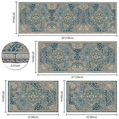 TECHVIDA Kitchen Rugs 4 Piece Set,Non Slip Machine Washable Kitchen Mats,Boho Vintage Abstract Kitchen Carpet for Farmhouse Living Room Hallway