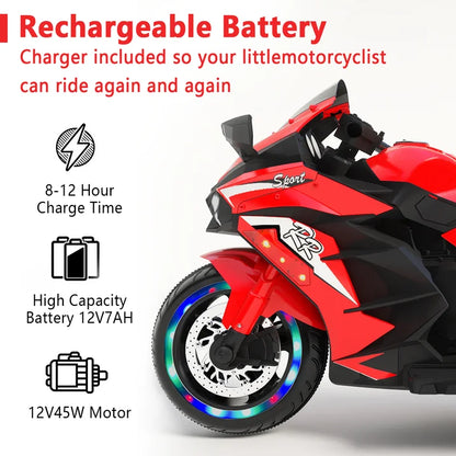 Zogymoz 12V Ride on Motorcycle for Kids, Battery Powered Motorcycle Toy with Bluetooth, Music, Light