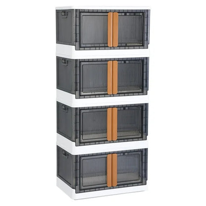 Techvida 19 gal Folding Storage Box, Collapsible Storage Bins with Lids, Stackable Plastic Closet Organizer, 4 Pack