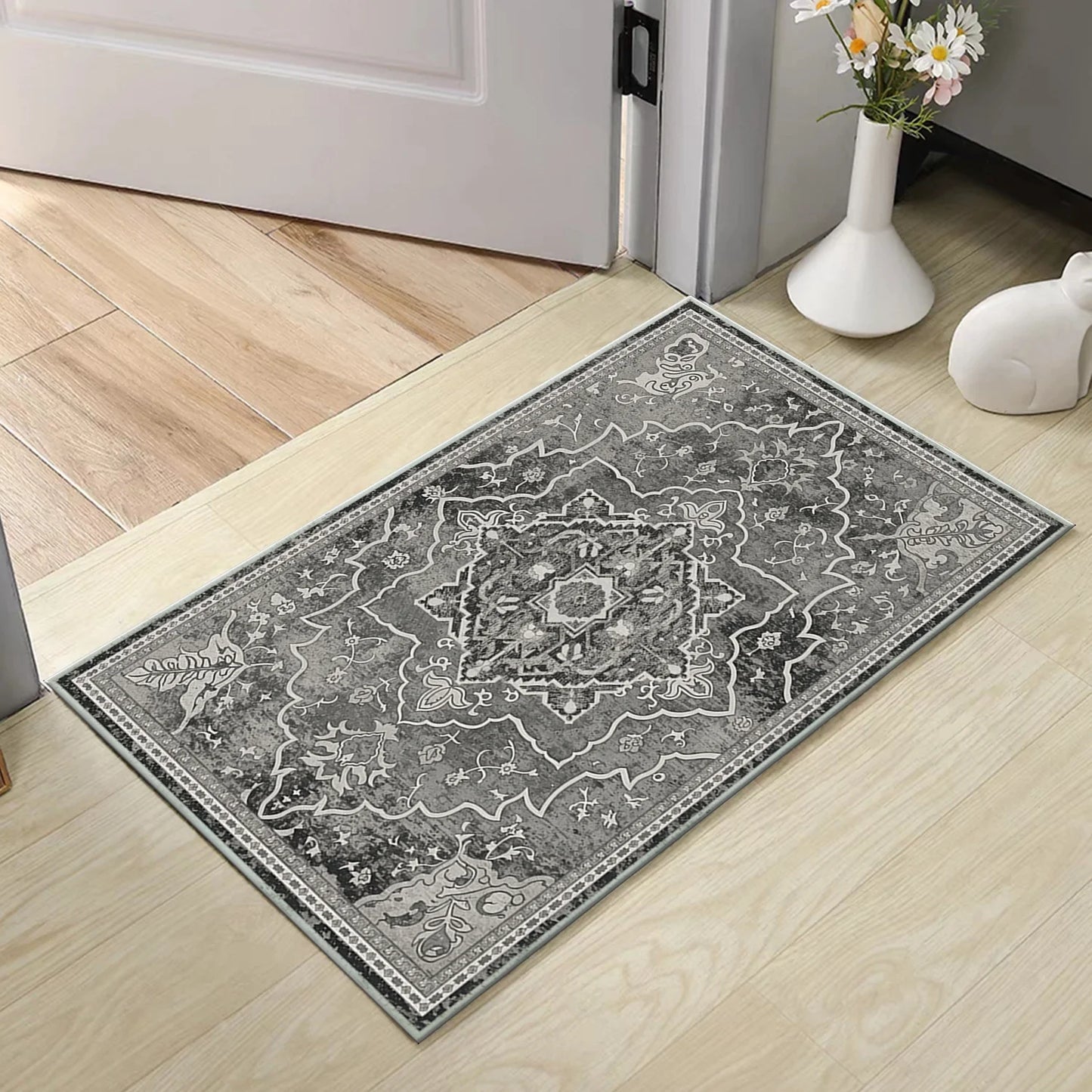 TECHVIDA Kitchen Rugs 4 Piece Set,Non Slip Machine Washable Kitchen Mats,Boho Vintage Abstract Kitchen Carpet for Farmhouse Living Room Hallway