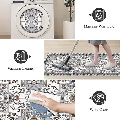 TECHVIDA 2'x8' Hallway Runner Rug Boho,Non Slip Machine Washable Rugs for Hallway Kitchen,Grayish Brown