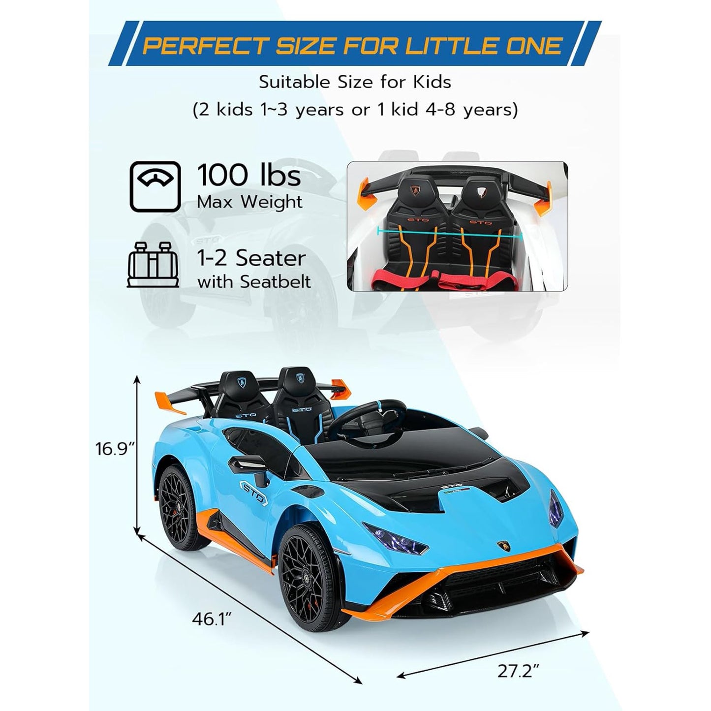 HNH 24V Lamborghini Ride on Car for Kids, Max 100lbs Ride on Toys with Parental Remote, Battery Powered Electric Car for Kids Ages 3-8 Kid Car to Drive