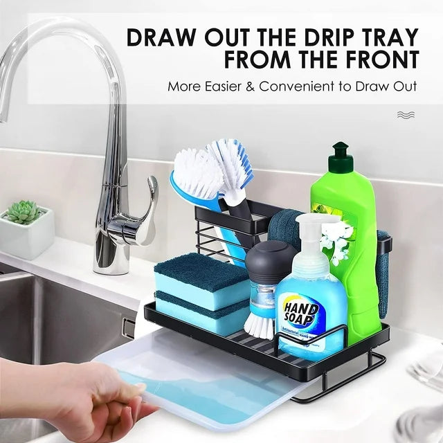 Werseon Sink Caddy, Sponge Holder with Removable Drip Tray, Kitchen Sink Organizer Basket for Sponges, Brushes