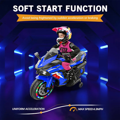 Cheelom Kids Motorcycle,12V Ride on Motorcycle Kids Toys, Children Electric Motorcycle with Hand Racing, PU Seat, Blue
