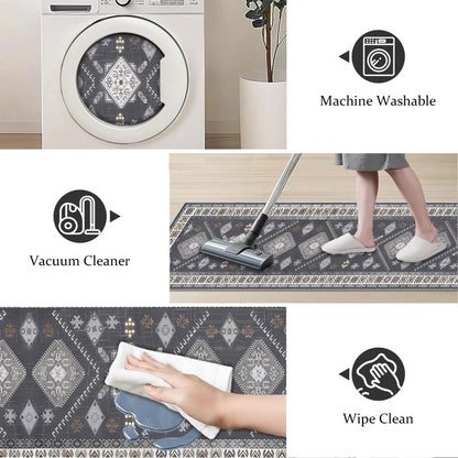 TECHVIDA 2'x8' Hallway Runner Rug Boho,Non Slip Machine Washable Rugs for Hallway Kitchen,Dark Grey