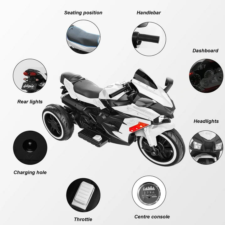 Zogymoz 12V Powered Ride on Motorcycle, Electric Dirt Bike for Kids Boys Girls, Motorbike Motorcycle Ride on Toy w/ Music and LED Light for 3-8 Years Old, White